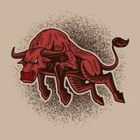Hand drawn red bull illustration for t-shirt, logo, wallpaper or emblem isolated on beige or cream background. vector