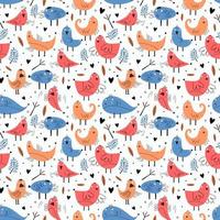 Bird seamless pattern with funny character. Vector illustration ready for fashion textile print. Trendy hand drawn for baby and kids apparel. Blue and orange colors.