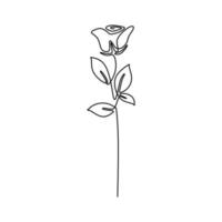 One line rose design. Continuous line drawing of rose flower. Beautiful rose sign of love isolated on white background. Tattoo idea. Hand drawn minimalism style vector illustration