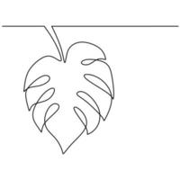 One line drawing vector monstera leaf. Minimal art leaves isolated on white background. Perfect for home decor such as posters, wall art, tote bag or t-shirt print, sticker, mobile case