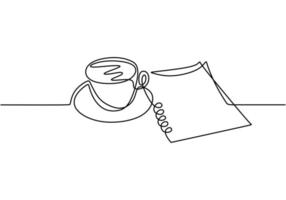 Continuous one line drawing, vector of coffee and paper symbol of working and creativity. Minimalism design with simplicity hand drawn isolated on white background.