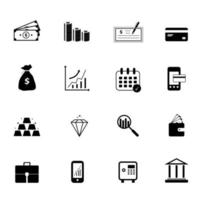 Money and economy symbol icon vector, set black and white chart, graph, bill, credit card, wallet, and financial instrument. Online payment, investing technology for web graphic element. vector