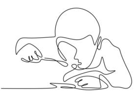 Continuous one line drawing, vector of kid eating meal. Minimalism design with simplicity hand drawn isolated on white background.