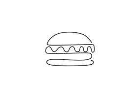 dibujo continuo de una línea, vector de símbolo de icono de hamburguesa. diseño minimalista con simplicidad dibujado a mano aislado sobre fondo blanco. tema de alimentos y bebidas.