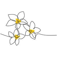 Beautiful flower in minimal line style. Continuous single line drawing of flower hand-drawn picture silhouette. Branch with flowers isolated on white background. Vector illustration