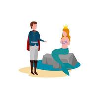 prince of fairytale with mermaid vector