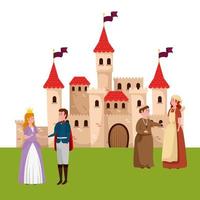 characters of fairytale with castle vector