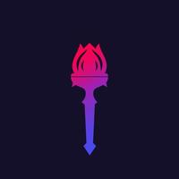 torch with flame, vector logo on dark