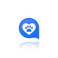 paw and heart, pet related vector logo
