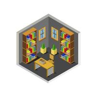 Isometric Library Room On White Background vector