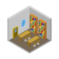 Isometric Library Room On White Background vector