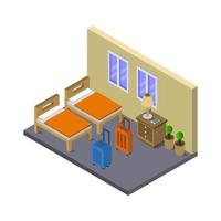 Habitación de albergue isométrica sobre fondo blanco. vector