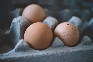 Three eggs on tray photo