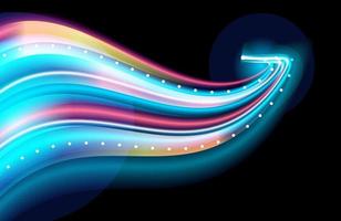 Colorful light trails with motion blur effect, dynamic movement vector