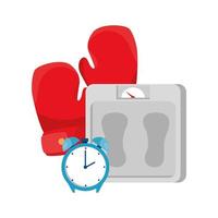 Fitness scale gloves and clock vector design