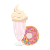 sweet donut with milkshake icons vector
