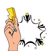 hand with thunderbolt and explosion pop art style icon vector