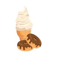 set of delicious sweet donut bakery with ice cream vector