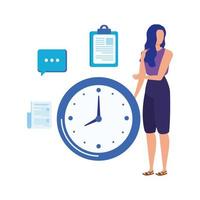 young woman with time clock character vector