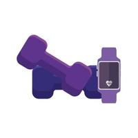 smartwatch sport with set of dumbbell equipment vector