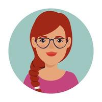 beautiful woman red hair with glasses in frame circular vector