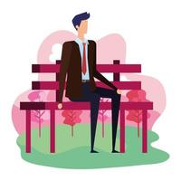 elegant businessman seated in the park chair character vector