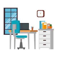 office work place scene with laptop vector