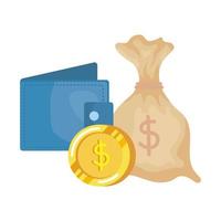 coins money dollars with wallet vector