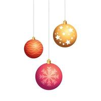 Conjunto de bolas de navidad colgando icono aislado vector