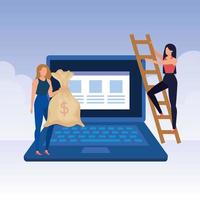 young women with laptop and money vector