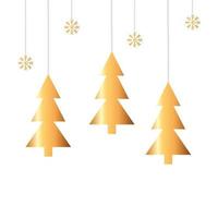 pine trees christmas with snowflakes hanging vector