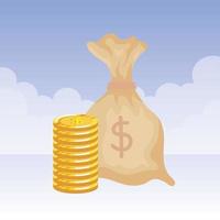 coins money dollars with bag vector