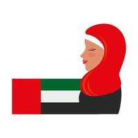 profile of islamic woman with traditional burka and arabia flag vector