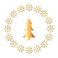 pine tree christmas in frame circular of snowflakes vector