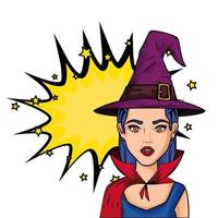 young woman disguised of vampire with hat witch style pop art vector