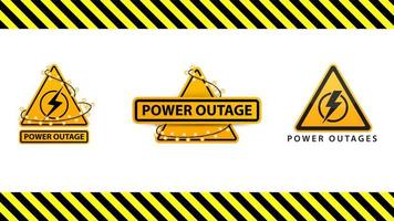 Power outage, collection yellow warning signs wrapped with garland on the white background isolated on white background vector