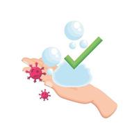 washing hand with coronavirus on white background vector