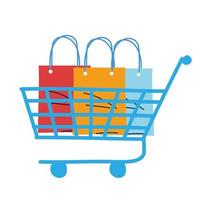 shopping cart with bags and packages vector