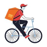 man with mask delivering order on bike vector