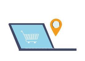 purchase in virtual store with location pin vector