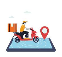 man with mask on bike delivering an online order vector