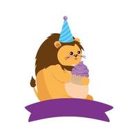 Dibujos animados de león con diseño de vector de feliz cumpleaños