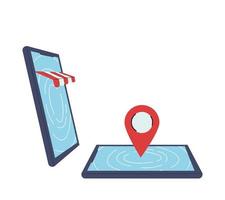 online shopping on smartphones with location pin vector