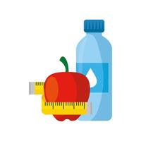 fresh apple fruit with bottle water and tape measure vector