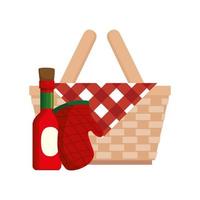 basket wicker picnic with bottle sauce and glove kitchen vector