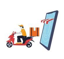 man with mask on a bike delivering an online order vector