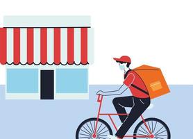 man in mask on a bike making a delivery vector