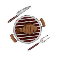 Horno de barbacoa con pescado icono aislado vector