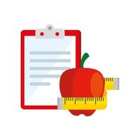 fresh apple and clipboard with paper document vector