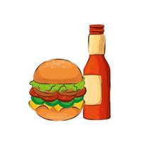 delicious hamburger with beer isolated icon vector